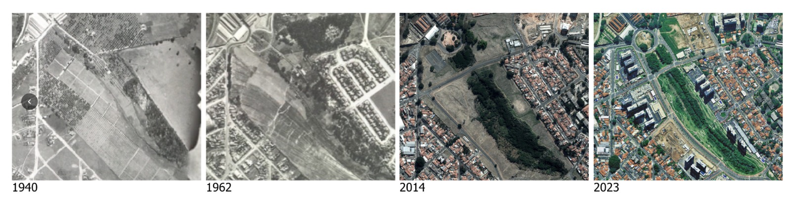 Cidadãos podem visualizar e entender como Campinas se transformou ao longo das últimas décadas. Na imagem, evolução de trecho da Vila Industrial 