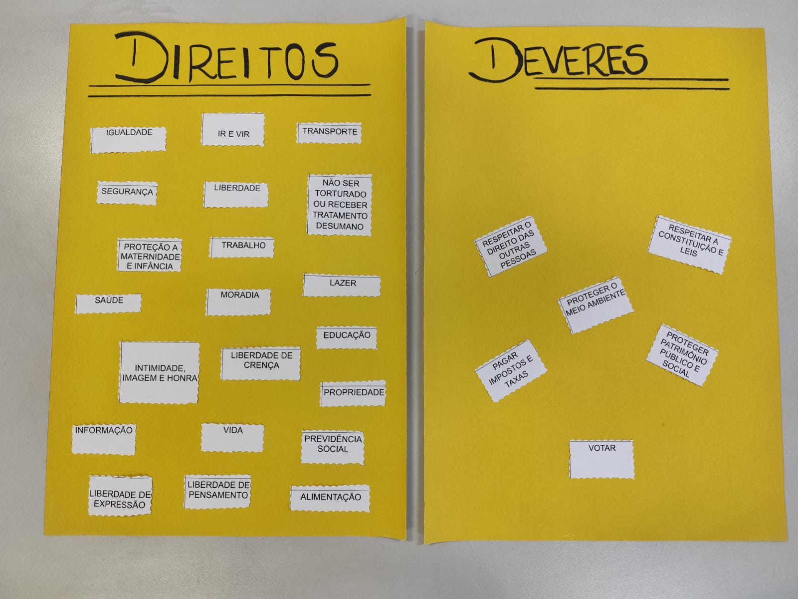 Durante a atividade, participantes puderam organizar painéis com os "direitos" e "deveres"