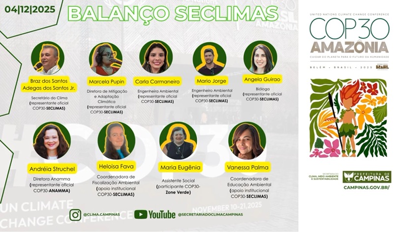 Equipe técnica da Seclimas vai falar sobre os passos da agenda climática municipal a partir da participação na 30ª Conferência das Partes 