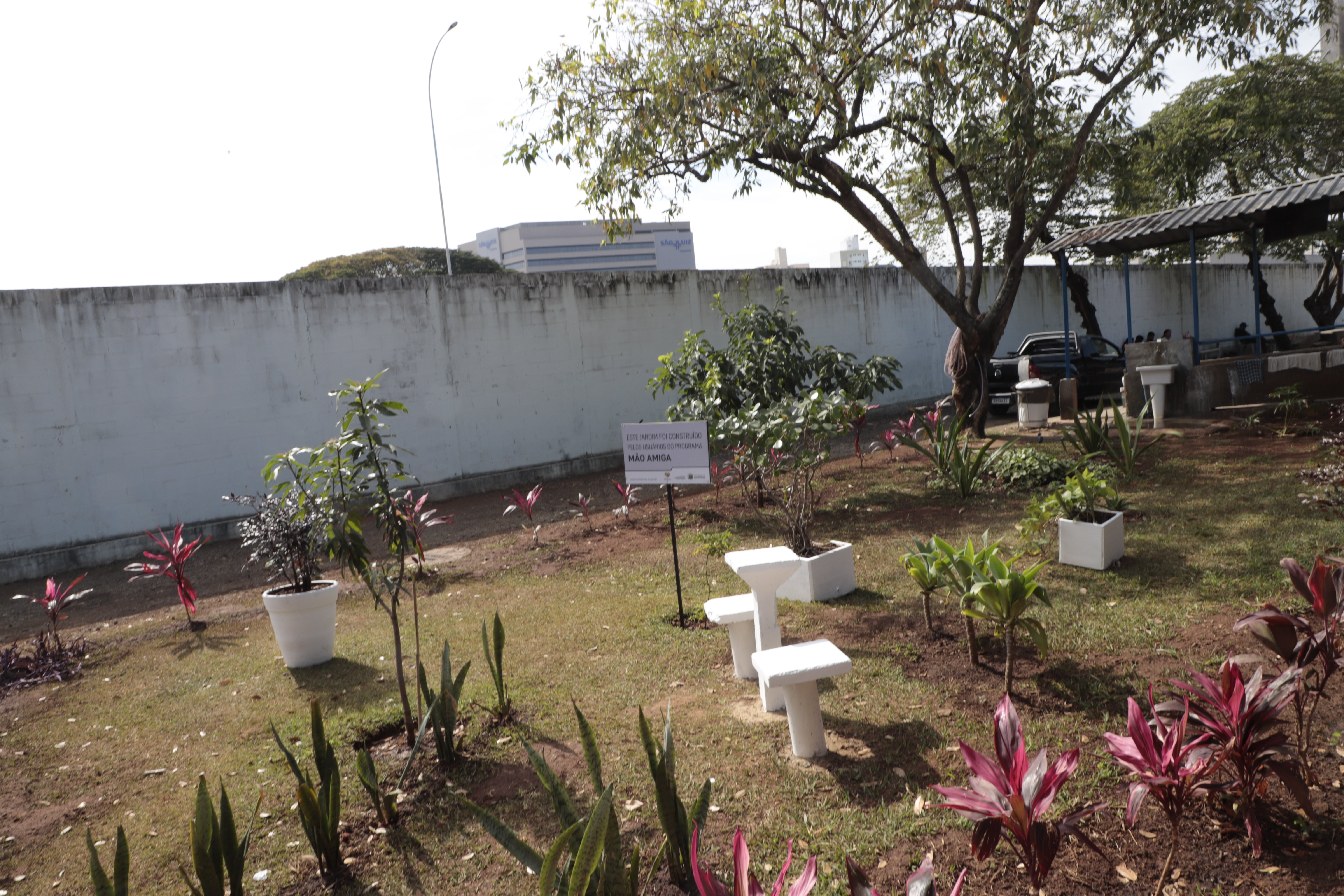 O serviço do Samim não se limita ao pernoite, noite de hospedagem, ele funciona 24 horas por dia, todos os dias, como acolhimento institucional de alta complexidade; na imagem, o jardim cultivado por moradores em situação de rua