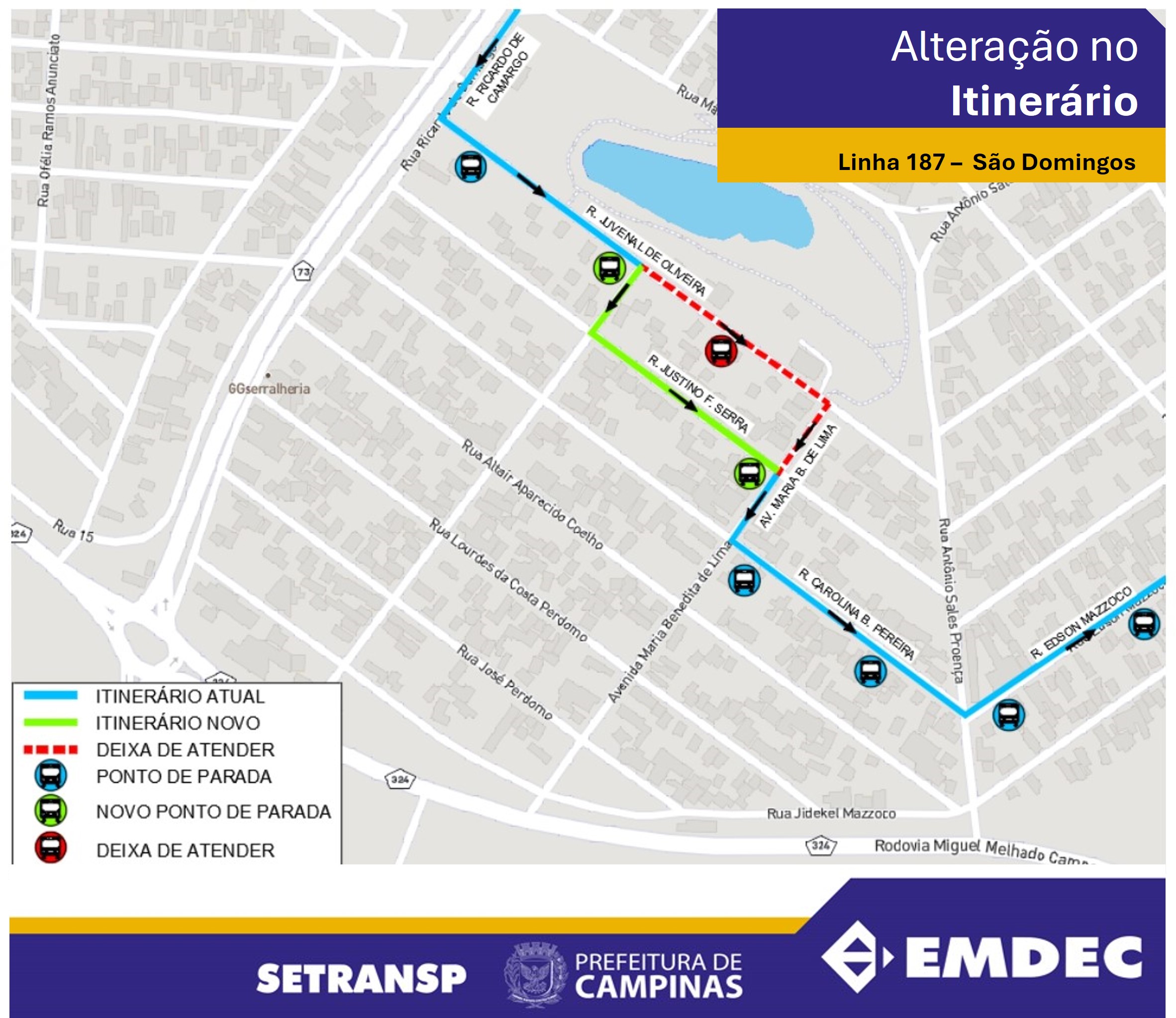 Mapa mostra alterações da linha 187