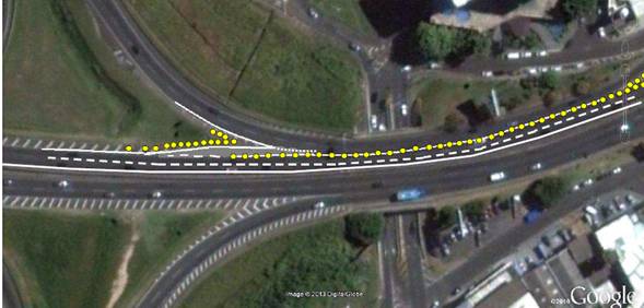 Direcionamento do fluxo na via com balizadores