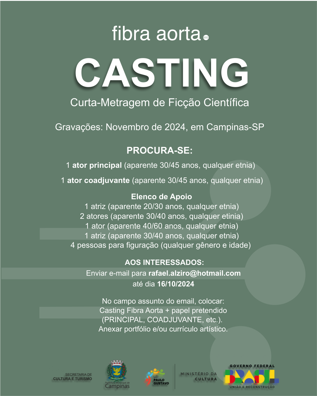 Solicitação de elenco para início das gravações do curta