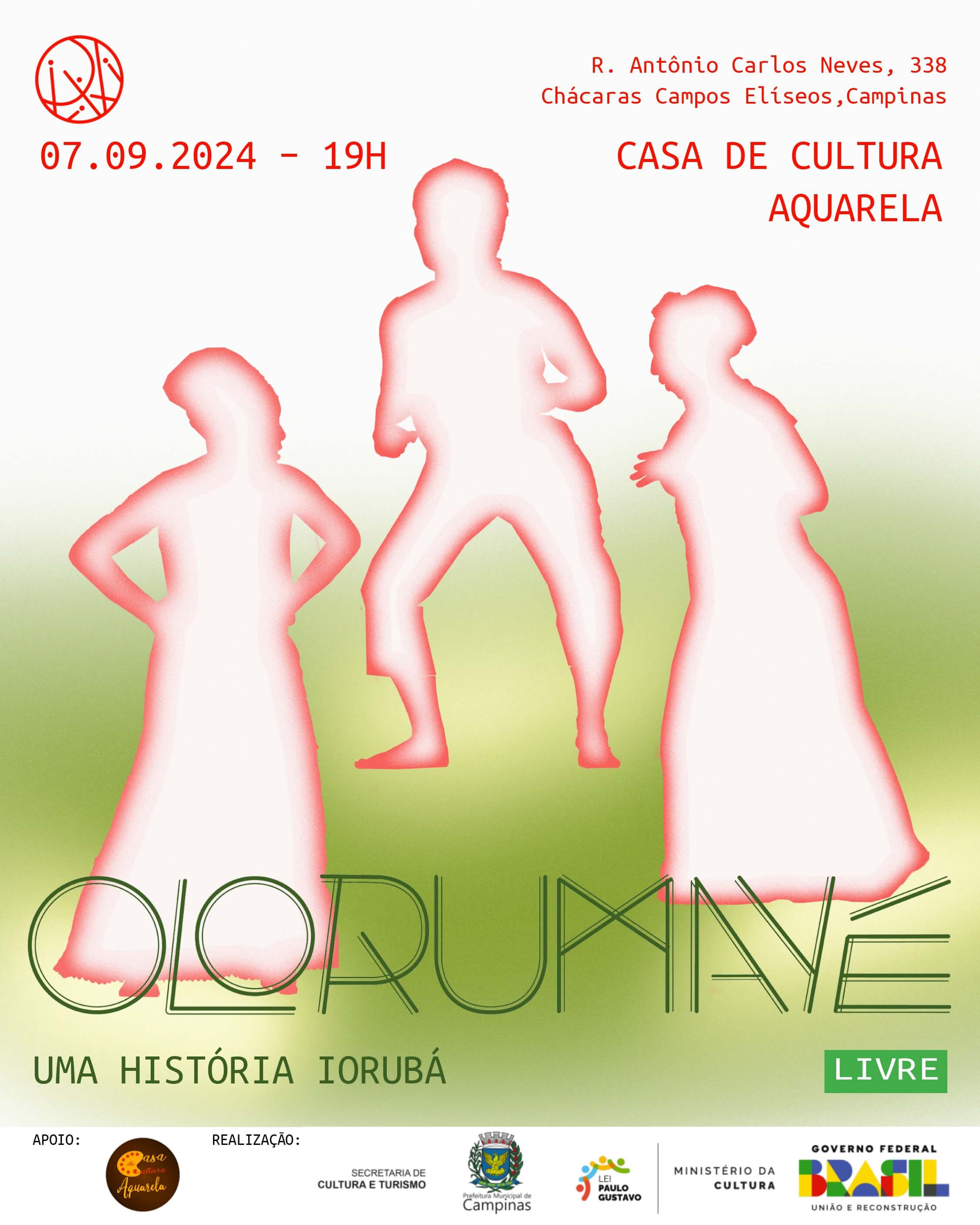 Cartaz do espetáculo OlorumAyé, na Casa de Cultura Aquarela