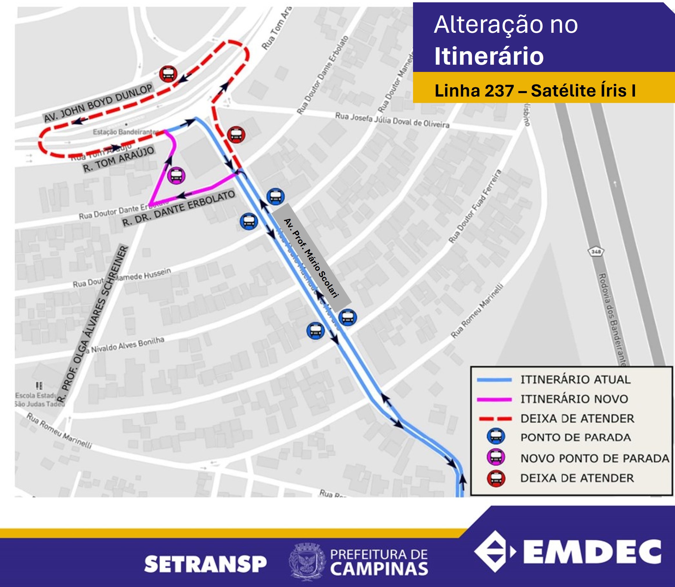 Mapa mostra alterações na Linha 237