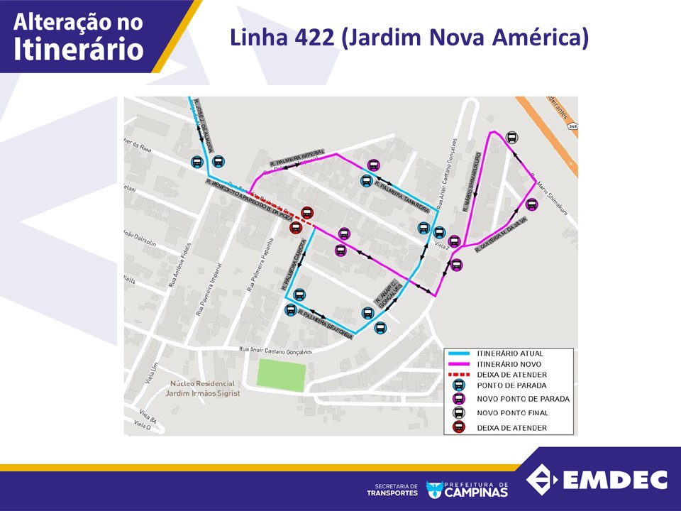 Mapa mostra alterações na Linha 422