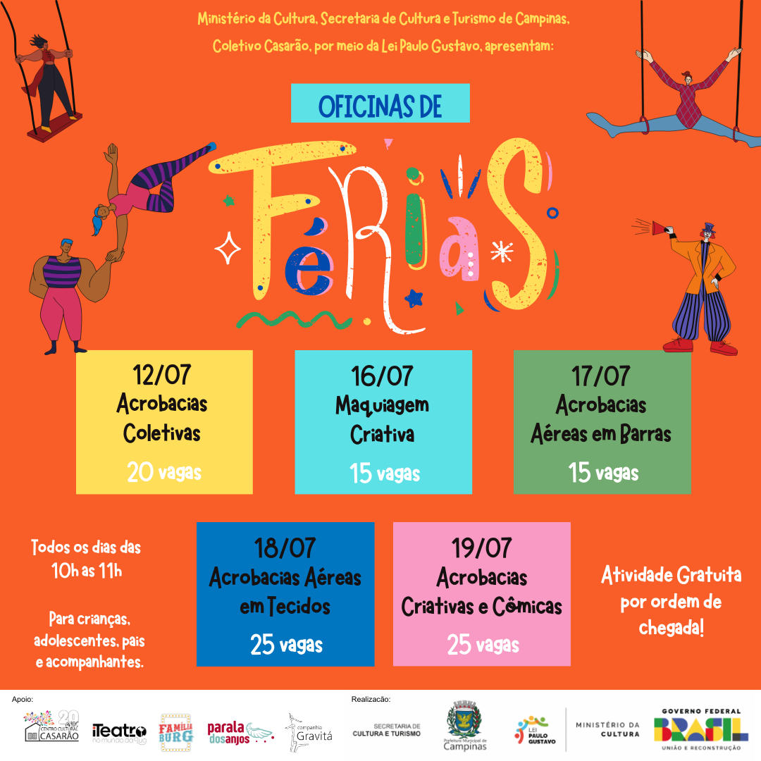 As vagas para as oficinas são limitadas e preenchidas conforme a ordem de chegada