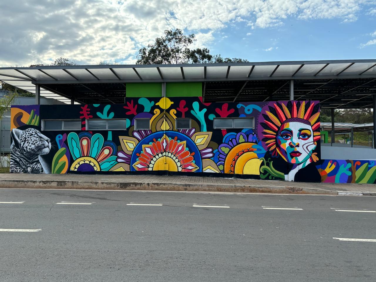 Painel finalizado dos artistas em mais uma etapa do Projeto BRT Arte, no Terminal BRT Campos Elíseos