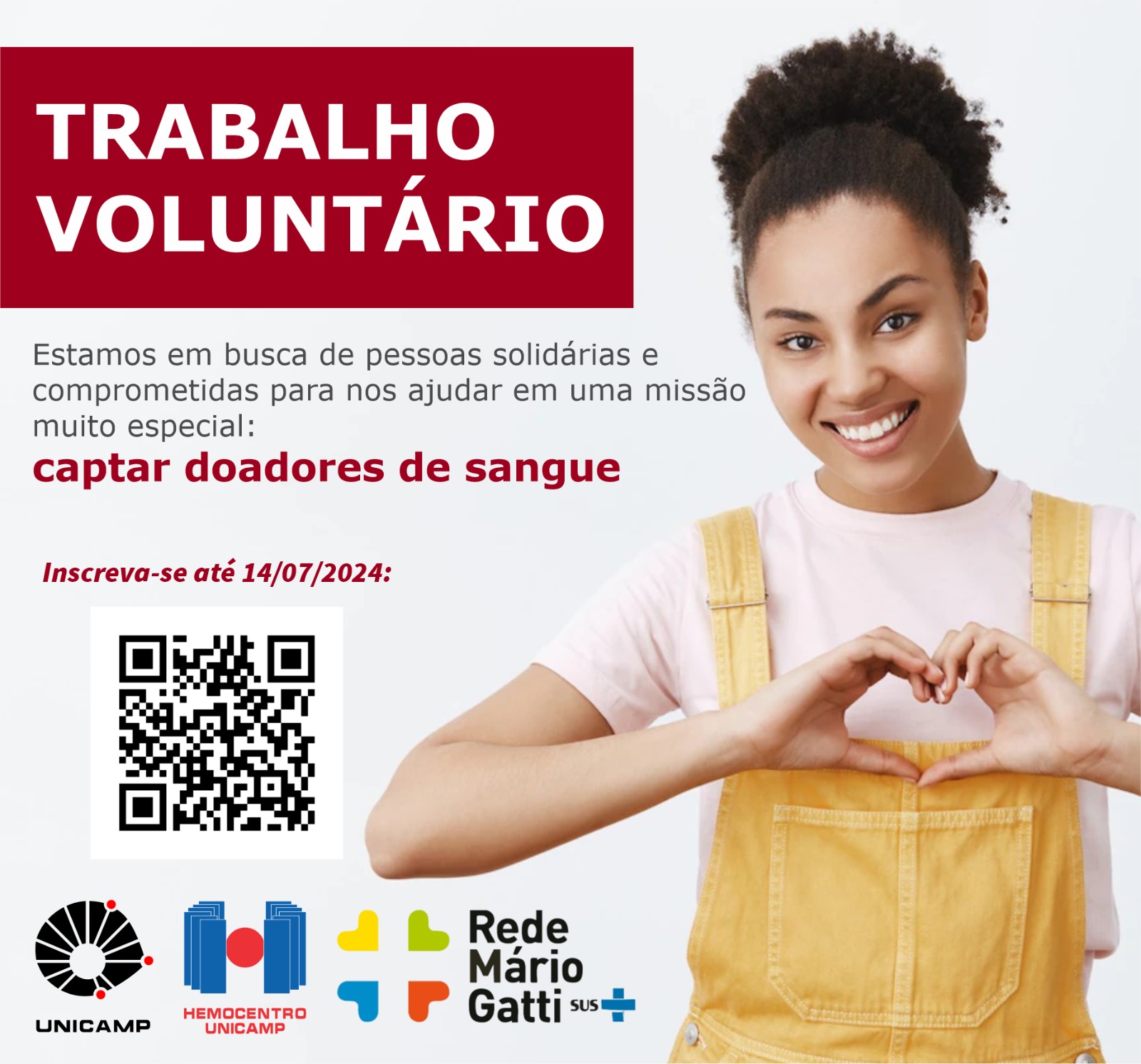 Inscrições para voluntários seguem até o dia 17 de julho