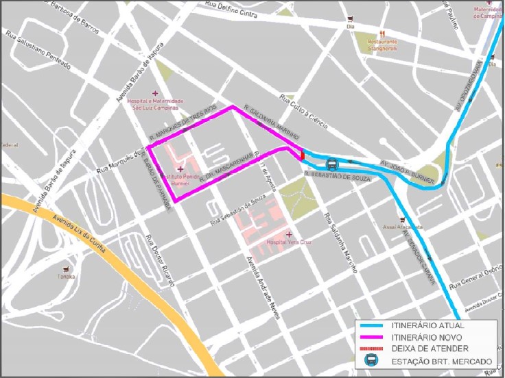 Mapa mostra o trajeto que será feito durante o recapeamento da via