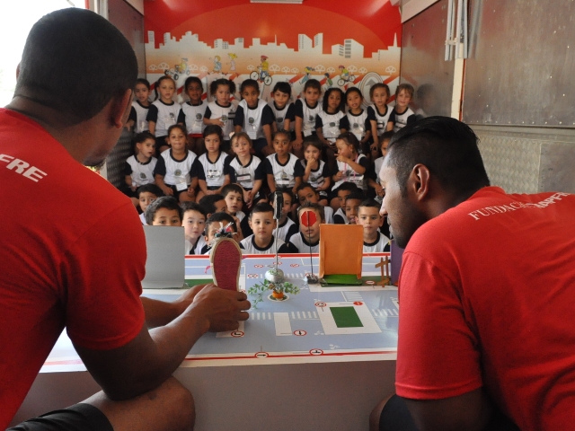 Teatro de fantoches ensina regras de trânsito