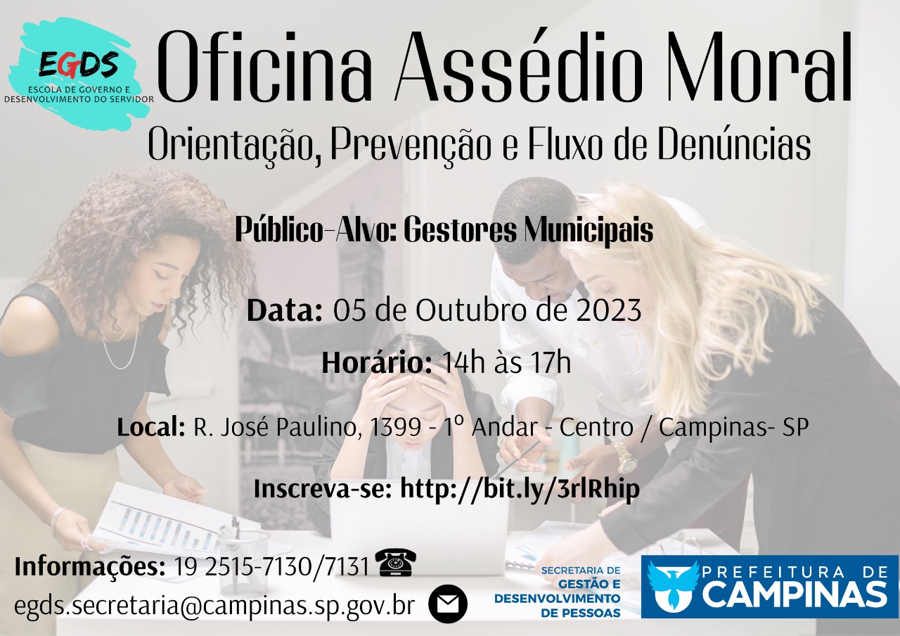 Oficina sobre Assédio Moral está com inscrições abertas