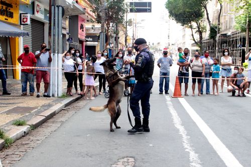 Naruk, o cão farejador da GM de Campinas também estava presente