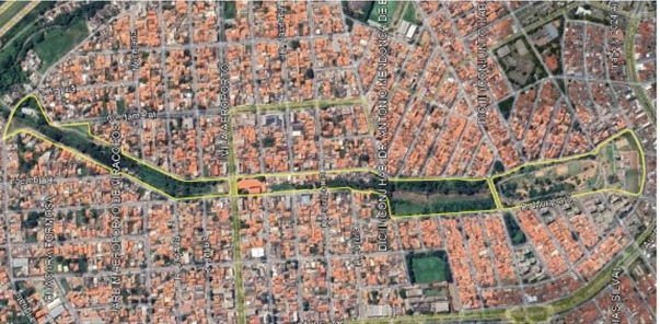 Divulgação Mapa com a área do futuro Parque Linear Areia Branca demarcada em amarelo