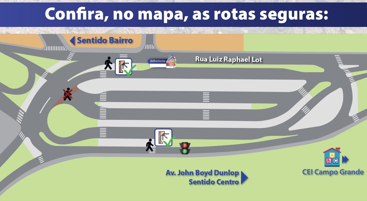 Mapa mostra travessias para pedestres