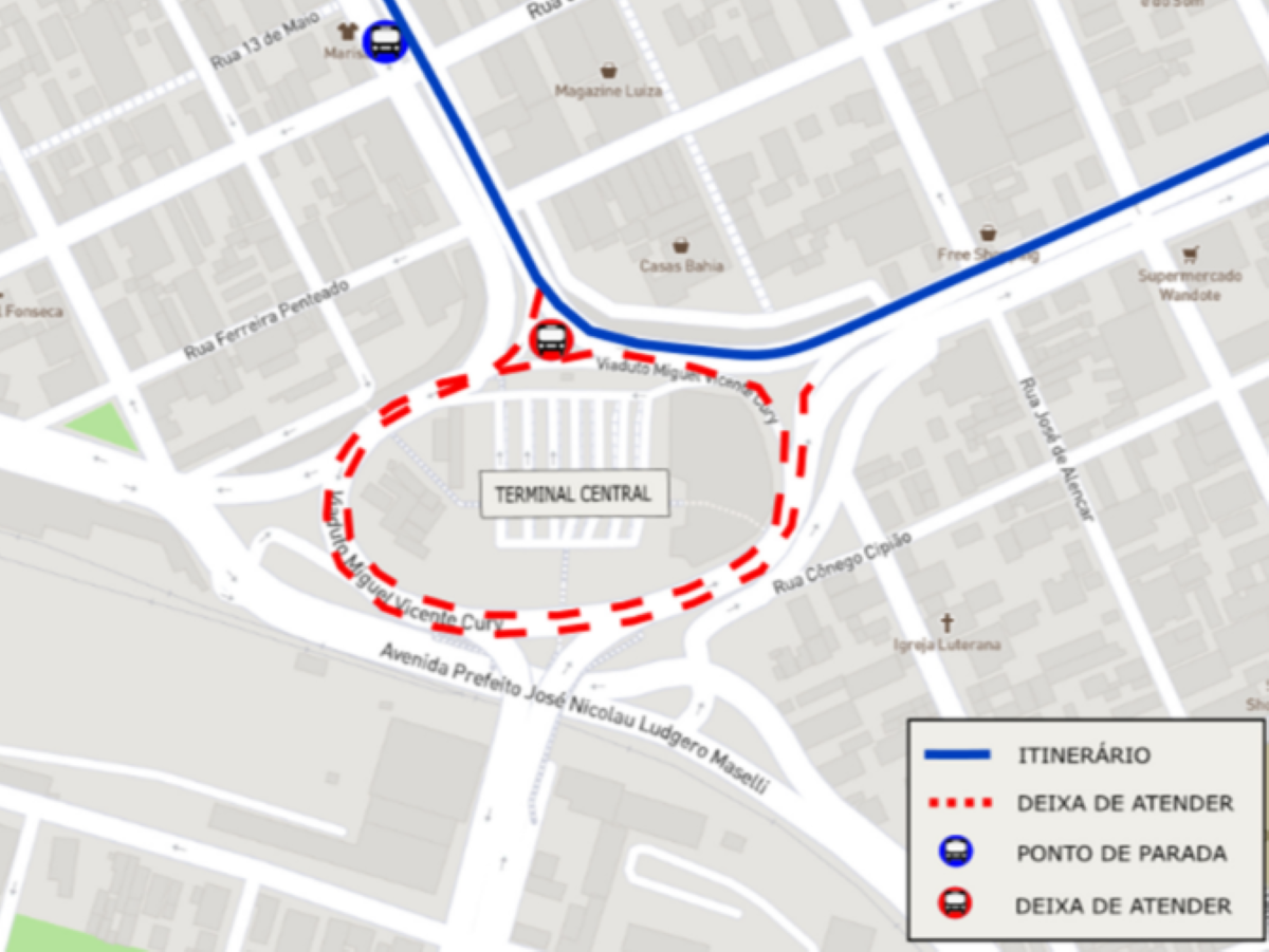 mapa1 Linha de ônibus será otimizada na região do Viaduto Cury; BRT terá unificação de rotas