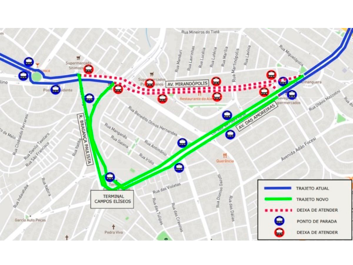 mapamudanca Emdec muda itinerário de quatro linhas de ônibus para atendimento no Terminal Campos Elíseos