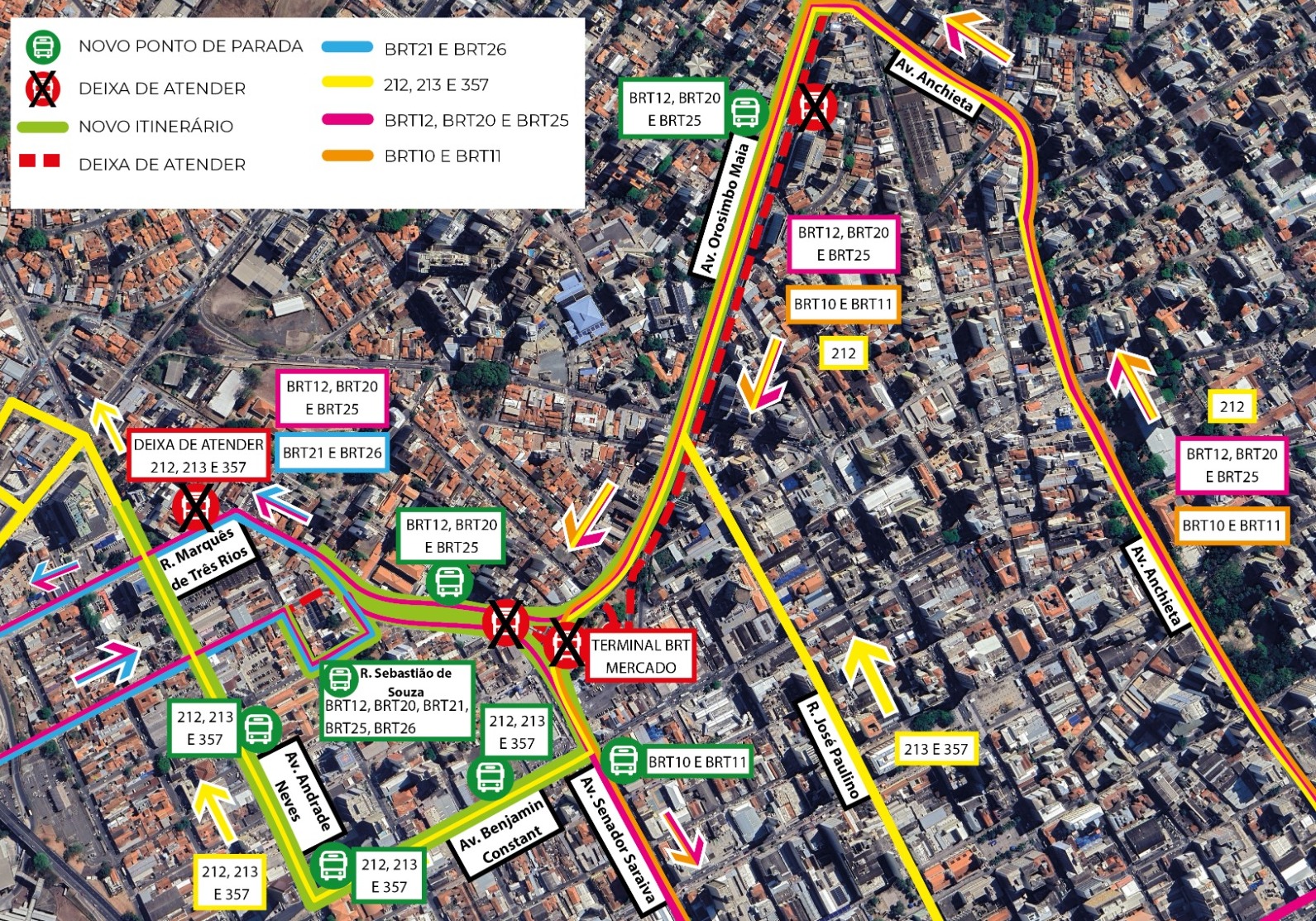 Foto: Mapa mostra as alterações a partir do dia 7 | Crédito: Divulgação/Emdec  Mapa mostra alteração